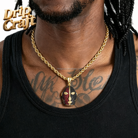 Pendentif Hip-hop Anime, Collier Hip-hop à l'effigie de personnages de dessins animés, plaqué cuivre avec or véritable, design entièrement serti de zircons.
