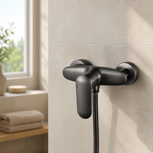 Rubinetto Miscelatore per Vasca e <span class=keywords><strong>Doccia</strong></span> in Ottone, Finitura Grigio Canna di Fucile Spazzolato, con Valvola in Ceramica per Acqua Calda e Fredda - Product Image 3
