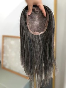 Toupet con Chiusura Frontale in Pizzo per Donne, <span class=keywords><strong>Capelli</strong></span> Umani Remy, Colore Grigio Sale e Pepe Biondo, Onde Profonde - Product Image 5