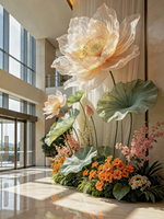 Flor de Loto Gigante Transparente de Seda, Instalación Floral para Suelo, Decoración de Paisaje para Vestíbulo de Hotel, Centro Comercial, Entrada de Boda