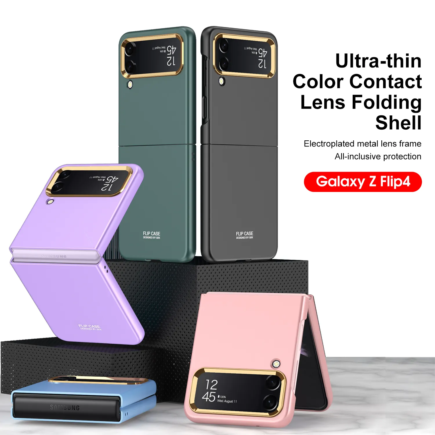 for samsung z flip 4 folding mobile phone cover hard pc with gold lens protection phone case for samsung galaxy z flip 4 fold 4