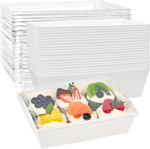 100 Pack 2.9*5.3inch rectangle Paper White Food Containers Bakery Boxes for Sandwich, Slice Cake, Cookies with PET lid