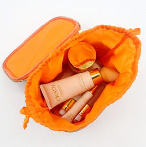 Vente chaude sac de maquillage Orange haut de gamme stockage de soins de la peau écologique pour trousse de toilette fermeture à glissière pratique ensemble de deux pièces - Product Image 2