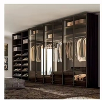 Nouveau design de porte en verre italien armoire de chambre à coucher placard personnalisé organisateur de vêtements à led de luxe armoire de rangement