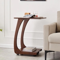 Table basse mobile moderne en forme de C avec roulettes verrouillables, pieds courbés, bureau de travail en bois résistant à l'eau