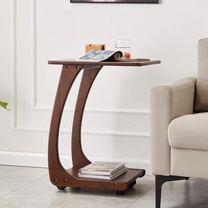 SINTERIOR MODERN MOBILE <b>C</b> SHAPED COFFEE <b>TABLE</b> LOCKABLE WHEELS CURVED LEGS WATER RESISTANT WOOD WORK DESK - Product Image 1