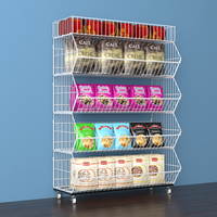 Présentoir de supermarché autoportant en fil d'acier métallique, robuste et léger, avec revêtement en poudre écologique, pour snacks
