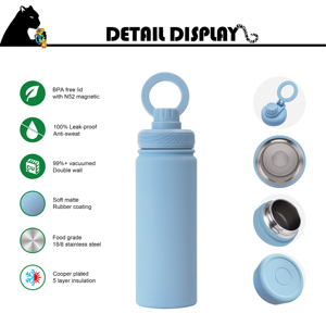 1 <strong>Cup</strong> <strong>2</strong> Lids Bpa Free Water Bottle Stainless Steel 540ml Metal <strong>Flask</strong> Vacuum Leakproof Drink Bottle Straw Water Bottle for Men - Product Image 2
