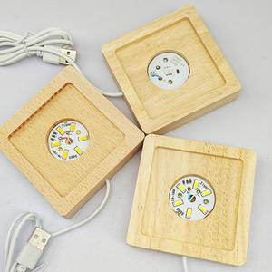 Veilleuse moderne en bois massif carré avec base lumineuse et artisanat en bois, <span class=keywords><strong>pierre</strong></span> de cristal, blanc chaud, LED centrale - Product Image 4