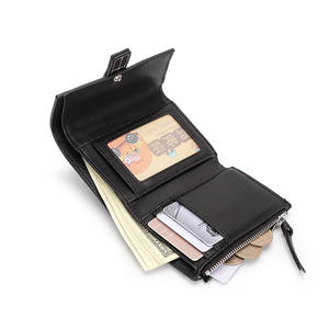 Cartera corta para mujer, billeteras triples de cuero de vaca auténtico, monedero con cremallera, tarjetero pequeño femenino de Color contrastante a la moda - Product Image 4