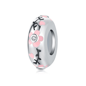 Hot-selling white copper pink flower isolation <b>beads</b>, original fashion versatile DIY <b>bracelet</b> accessories wholesale for women - Product Image 1