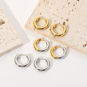 Aros Circulares de Acero Inoxidable con Baño de Oro de 18k, Diseño Geométrico para Mujer, Joyería de Moda - Product Image 2