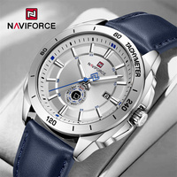 NAVIFORCE 9269 Argent Bleu Luxus Uhr Herren Bracelet en cuir Montre à quartz pour homme avec mouvement japonais supérieur Affichage double date