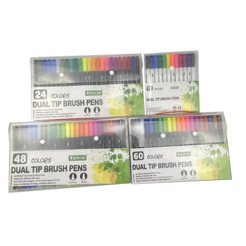12 24 36 48 60 colores no tóxicos efectos flexibles arte pintura marcadores conjunto caligrafía letras acuarela doble punta pincel pluma