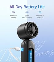 Ventilateur portable en plastique 3-en-1 avec écran LED, 4000 mAh, portatif, pour le cou et le bureau, moteur sans balais, 12h d'autonomie
