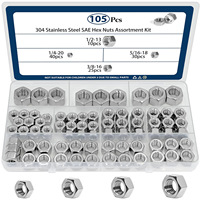 Kit d'assortiment d'écrous hexagonaux métriques en acier inoxydable 304 avec tailles 6, 8, 10, filetage à droite, entièrement filetés pour équipement de fitness