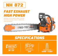 NEOTEC 372 NH872 Scie à chaîne à gaz 20 "/24"/28 "Tête à essence 72CC Toutes les pièces sont compatibles avec la tronçonneuse 372
