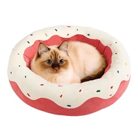 Lit pour chat en tissu en forme de beignet, maison douillette pour animaux de compagnie avec couvercle, portable, chaleur toute saison pour un sommeil profond des chats, lavable, lit portable pour chien