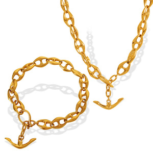 Cuban Chain Anchor Necklace And <b>Bracelet</b> <b>Set</b> Zinc Alloy Unisex Party Fashion Jewelry <b>Set</b> - Product Image 5