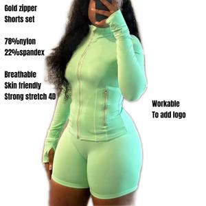 <span class=keywords><strong>Tuta</strong></span> Sportiva da <span class=keywords><strong>Donna</strong></span>, Giacca con Zip Dorata e <span class=keywords><strong>Pantaloncini</strong></span>, Set Due Pezzi per Yoga, Palestra, Fitness, Allenamento, Abbigliamento Estivo - Product Image 1