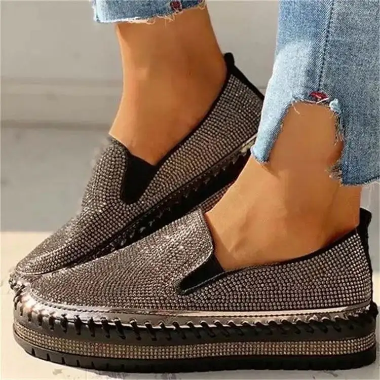 Top sale guaranteed quality rhinestone breathable pu sneakers casual shoes for women