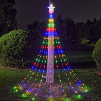 Guirnalda de Luces LED Solares con Forma de Estrella de Cinco Puntas, Decoración Navideña para Exteriores, Luces para la Copa del Árbol con Cable de Cuero