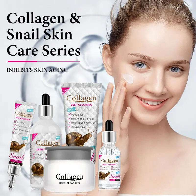 Oem chăm sóc da Sản phẩm cho trẻ hóa da nhăn sắc tố loại bỏ mụn trứng cá tùy chỉnh Collagen Ốc chăm sóc da Bộ