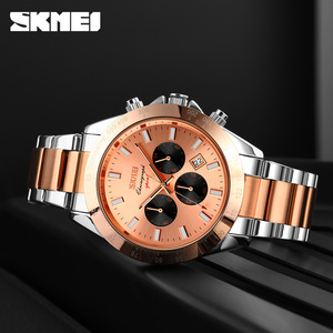 Montre chronographe ronde pour homme, montre-bracelet de luxe en acier inoxydable, montre à quartz étanche 30M - Product Image 1