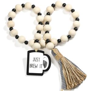 Guirnalda de cuentas de madera rústica personalizada con borla para cafetería y decoración de bandeja escalonada de granja - Product Image 5