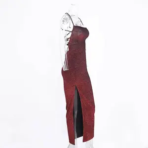 Minivestido Sexy de fiesta para mujer, falda larga ajustada con espalda descubierta y abertura alta, 2023