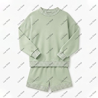 Ensemble sweat-shirt à col montant et short en molleton French Terry pour bébés filles, avec patchwork à carreaux, survêtement à manches longues