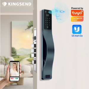 กุญแจล็อคประตูอัจฉริยะ Kingsend ระบบจดจำใบหน้า 3 มิติ พร้อมระบบสแกนลายนิ้วมือ อัตโนมัติเต็มรูปแบบ เชื่อมต่อ WiFi ผ่านระบบคลาวด์ ระบบรักษาความปลอดภัยไบโอเมตริกซ์ วัสดุอะลูมิเนียมและไม้ - Product Image 3