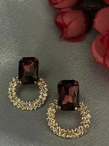 Petites boucles d'oreilles modernes plaquées or faites à la main avec diamant marron ensemble de bijoux vintage glamour à vendre par les exportateurs - Product Image 3