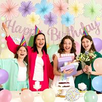 Décorations d'anniversaire fleuries pour filles et femmes, Anniversaire pastel macaron |   Guirlande de ballons floraux, éventails, spirales et points pour décoration de gâteau