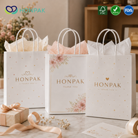 Sac cadeau de luxe HONPAK, sac en papier personnalisé avec logo imprimé et poignée en ruban pour mariage, bijoux, emballage de produits de beauté
