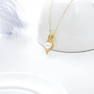 Новое модное ювелирное изделие, 14 карат, Золотое жемчужное ожерелье с муассанитом