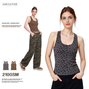 Débardeur imprimé léopard à col ras du cou et dos <span class=keywords><strong>rasoir</strong></span>, effet amincissant rétro, style streetwear tendance, crop top, t-shirt court à col en U - Product Image 3