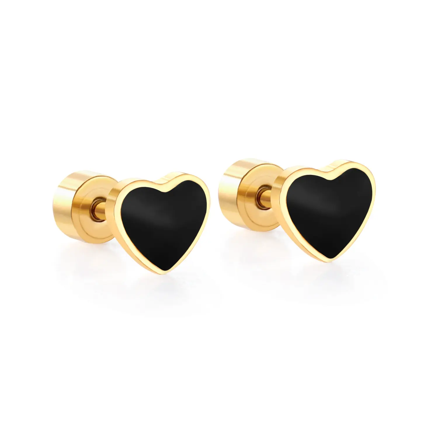 18K Gold Plated Stainless Steel Jewelry Cute Heart Shape Jewelry Screw Plug Stud Earrings