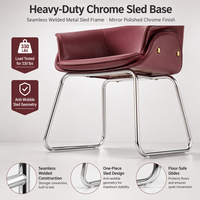 Chaise rembourrée rouge avec dossier entièrement incurvé, assise en mousse rembourrée, structure en métal, hauteur 78 cm, hauteur de l'assise 46 cm