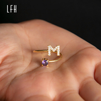 Bijoux de lettre initiale en or 18 carats véritable Bague de naissance CZ délicate Bague de mois de naissance Bague personnalisée en or véritable 18 carats