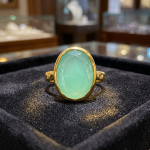 Bague classique en argent sterling 925 avec pierre précieuse en calcédoine aquatique en forme d'œuf, unisexe - Product Image 2