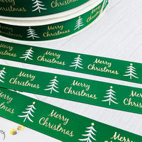 Ruban de Noël vert E-Magic, ruban gros-grain avec motif d'arbre blanc pour l'emballage de boîtes cadeaux saisonnières