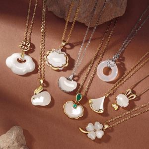 Collier pour femme Dylam Classic Design, style chinois, argent S925, rhodié, plaqué or 18 carats, pendentif nuage, jade Hetian. - Product Image 2