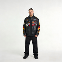 Veste zippée tendance OEM, logo personnalisé, veste de course automobile vintage old school, veste de moto LS2, veste en cuir de cow-boy
