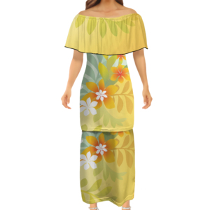La migliore vendita polinesiana Hawaii Custom Lady monospalla Puletasi abiti Micronesia donna elegante abito lungo con scialle Puletasi - Product Image 1