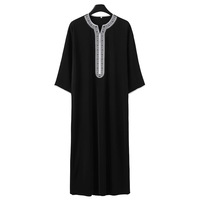Vente en gros de Jubba Thobe pour hommes musulmans, robe longue à col en V, patchwork, manches longues, caftan Dubaï, robe vintage islamique arabe, kaftan Abaya pour hommes
