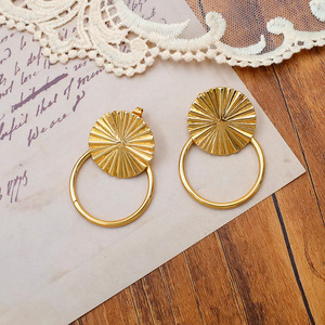 French Style Metallic Lotus Leaf Drop Earrings Gold Geometric Plant Design Fashion Jewelry - Product Image 3