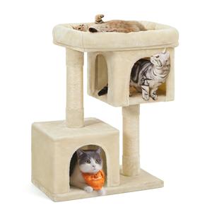 ต้นไม้แมวสตาร์มูน, คอนโดแมวบุผ้ากำมะหยี่สำหรับแมวที่มีน้ำหนักไม่เกิน 16 ปอนด์, ที่นอนขนาดใหญ่, ถ้ำ 2 หลุม, เสาข่วนเล็บ, สีเบจ - Product Image 1