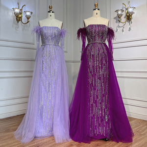 Vestidos de noche morados sin tirantes con mangas extraíbles Serene Hill LA72029 Vestidos de fiesta con cuentas <span class=keywords><strong>para</strong></span> mujeres Rts - Product Image 6