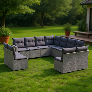 <b>Large</b> Garden Sofa Set In Grey Pe Rattan Powder Coated Steel <b>Frame</b> Outdoor Furniture Contemporary Style For Garden Use - Product Image 2